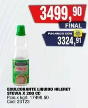 Hileret - EDULCORANTE LIQUIDO STEVIA X 200 CC