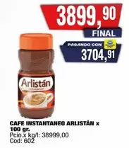 Arlistán - CAFE INSTANTANEO ARLISTÁN x 100 GR. Cod: 602