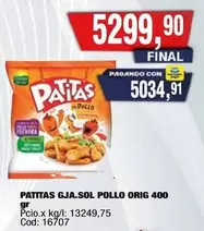 Patitas - PATITAS GJA.SOL POLLO ORIG 400 gr Cod: 16707