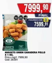 union ganadera - NUGGETS UNIÓN GANADERA POLLO X 1 KG. Cod: 28391