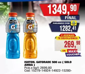 Gatorade - ISOTON. GATORADE 500 cc ( SOLO AMBA )