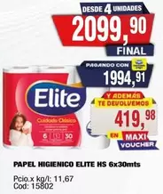 Elite - PAPEL HIGIENICO HS 6x30mts