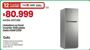 Gafa - Heladera no frost inverter 356l plata Gaf HGNF333P