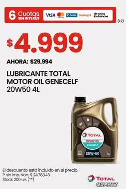 Motor Oil - MOTOR OIL GENECELF 20W50 4L
