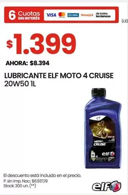 Elf - LUBRICANTE MOTO 4 CRUISE 20W50 1L