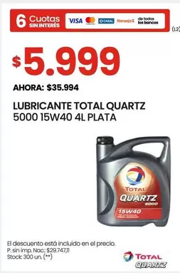 LUBRICANTE TOTAL QUARTZ 5000 15W40 4L PLATA