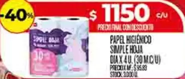 PAPEL HIGIÉNICO SIMPLE HOJA