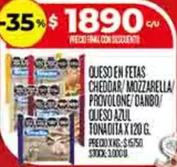 QUESO EN FETAS CHEDDAR/MOZZARELLA/PROVOLONE/DANBO/QUESO AZUL TONADITA