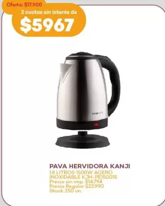 Kanji - PAVA HERVIDORA KANJI 18 LITROS 1500W ACERO INOXIDABLE KJH-PE1500IS