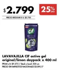 Cif - LAVAVAJILLA active gel original/limon doypack