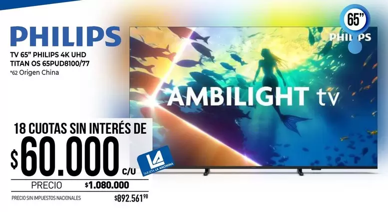 Philips - TV 65" PHILIPS 4K UHD TITAN OS 65PUD8100/77