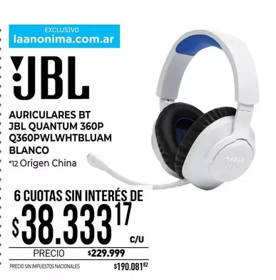 JBL - AURICULARES BT  QUANTUM 360P Q360PWLWTBLUAM BLANCO