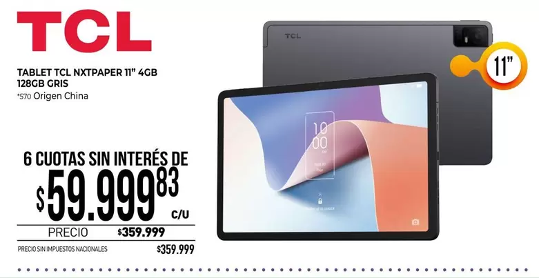 TCL - TABLET  NXTPAER 11" 4GB 128GB GRIS