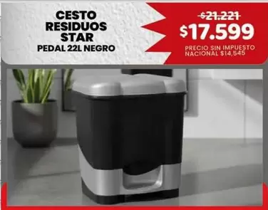 Star - CESTO RESIDUOS STAR PEDAL 22L NEGRO
