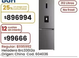 Origen - Heladera Brc330i2a Cod. 604036