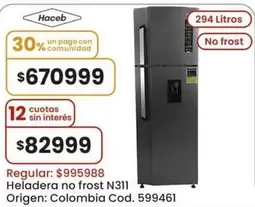 Origen - Heladera no frost N311 Cod. 599461