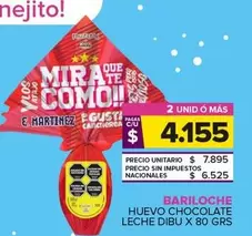 Bariloche - HUEVO CHOCOLATE LECHE DIBU X 80 GRS