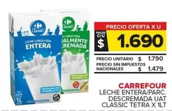 Carrefour - LECHE ENTERA/PARC. DESCREMADA UAT CLASSIC TETRA X 1LT