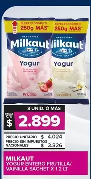 Milkaut - Yogur Entero Frutilla/Vainilla Sachet
