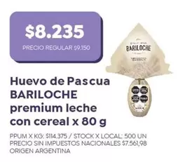 Bariloche - Huevo de Pascua premium leche con cereal