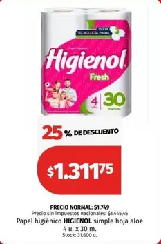 Higienol - Papel higiénico simple hoja aloe