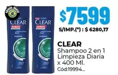 Clear - Shampoo 2 en 1 Limpieza Diaria x 400 Ml. Cód:19994