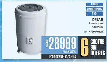 Drean - Lavadora (Lavadora/) 5 KG Código: 90655