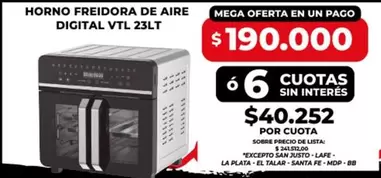 66 - HORNO FREIDORA DE AIRE DIGITAL VTL 23LT