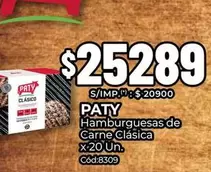 Paty - Hamburguesas de Carne Clásica x20 Un. Cód:8309