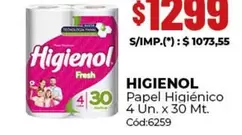 Higienol - Papel Higi9enico 4 Un. x 30 Mt. C3d:6259