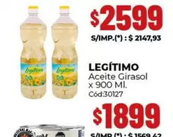 Legítimo - Aceite Girasol x 900 Ml. Cód:30127
