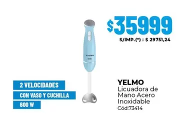 Yelmo - Licuadora de Mano Acero Inoxidable Cód:73414