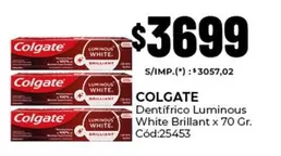 Colgate - Dentifrico Luminous White Brillant x 70 Gr. Cód:25453