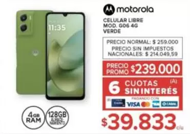 Motorola - CELULAR LIBRE MOD. G06 4G VERDE