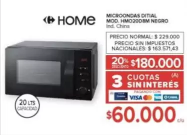 Negro - MICROONDAS DITIAL MOD. HMO2008M NEGRO