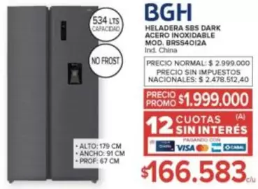 BGH - HELADERA SBS DARK ACERO INOXIDABLE MOD. BRS540I2A