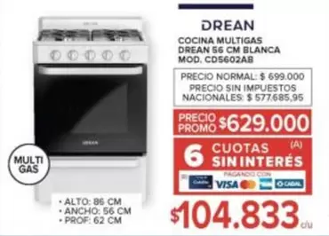 Drean - COCINA MULTIGAS DREAN 56 CM BLANCA MOD. CD5602AB