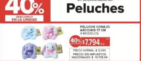 Peluche Conejo Arcoiris 17 cm