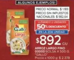 Gallo - ARROZ LARGO FINO 00000 BOLSA X 500 G.