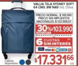 VALIJA TELA SYDNEY SOFT 64 CMS. 8W NAV