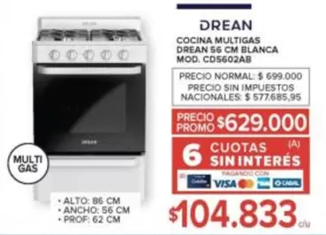 Drean - COCINA MULTIGAS 56 CM BLANCA MOD. CD5602AB