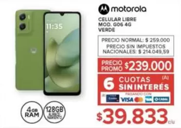 Motorola - CELULAR LIBRE MOD. G06 4G VERDE