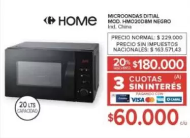 Negro - MICROONDAS DITIAL MOD. HMO200BM NEGRO