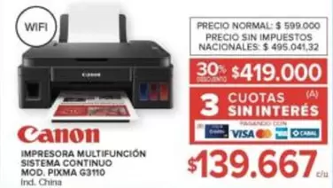 Canon - IMPRESORA MULTIFUNCION SISTEMA CONTINUO MOD. PIXMA G3110