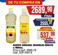 Molto - Aceite Girasol x 900cc. Cod: 328-20019