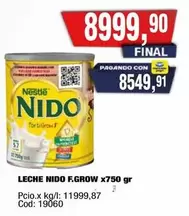 Nido - LECHE NIDO F.GROW x750 gr Cod: 19060
