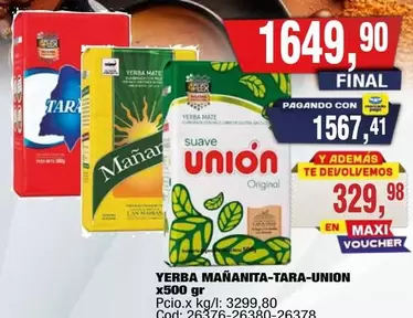 Suave - YERBA MAÑANITA-TARA-UNION x500 gr