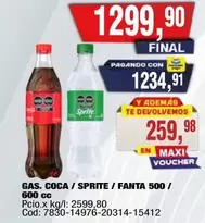 Coca cola - GAS. COCA / SPRITE / FANTA 500 / 600 cc