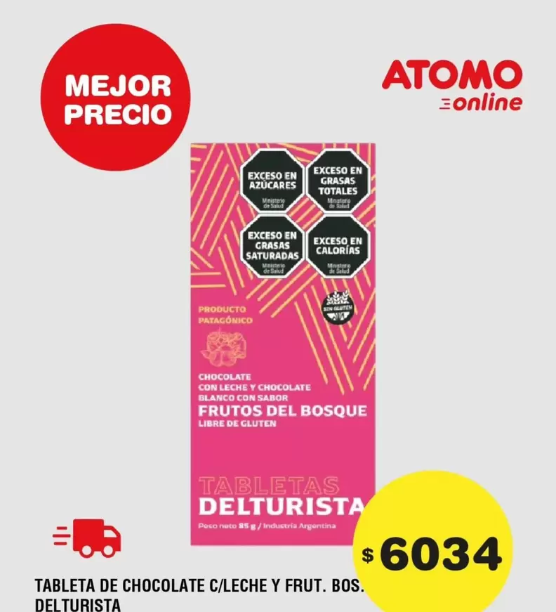 Atomo - CHOCOLATE C/ LECHE Y FRUT. BOS. LIBRE DE GLUTEN