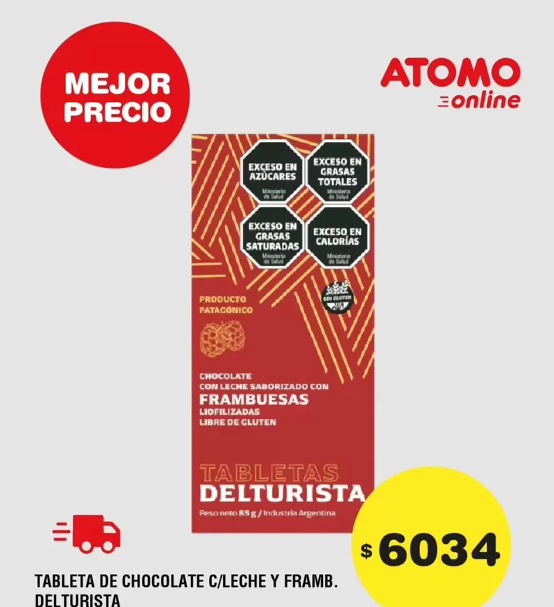 Atomo - TABLETAS DE CHOCOLATE C/LECHE Y FRAMB.